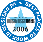A workplace recognition badge from the Pittsburgh Business Times, displayed on the 2007 homepage.